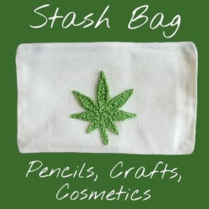 Canvas Stash Bag Cosmetics Crafts Pencils Green Leaf